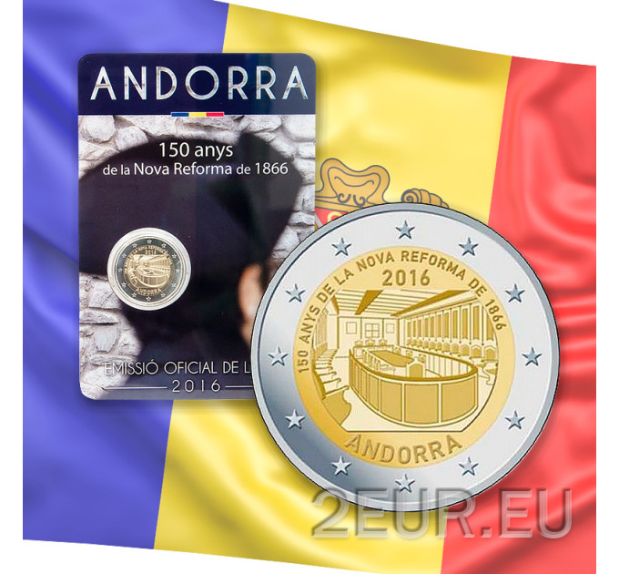 Andorra 2 euro BU Coincard 2016 - 150 aniversario de la nueva reforma 1866 por 23.50 € ✅