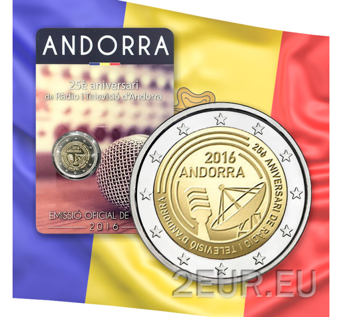Andorra 2 euro BU coincard 2016 - 25th Anniversary of the Radio and Television of Andorra for 23.50 € ✅