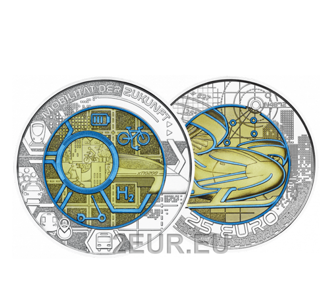 Austria 25 euros Moneda de niobio de plata 2021 - Transporte Del Futuro por 85.00 € ✅