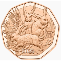 Austria 5 euro coin 2026 - Dürer's Three Bunnies Austria 5 euro coin 2026 - Dürer's Three Bunnies