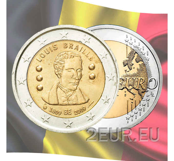 Bélgica 2 euro UNC 2009-2 - 200 Años del nacimiento de Louis Braille por 5.50 € ✅