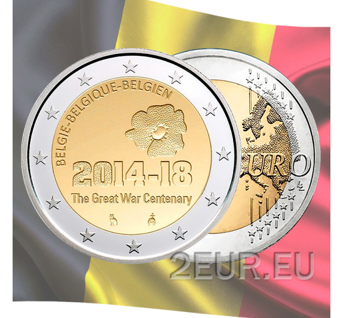 Belgium 2 euro UNC 2014 - 100 Years since the Beginning of World War I for 5.50 € ✅
