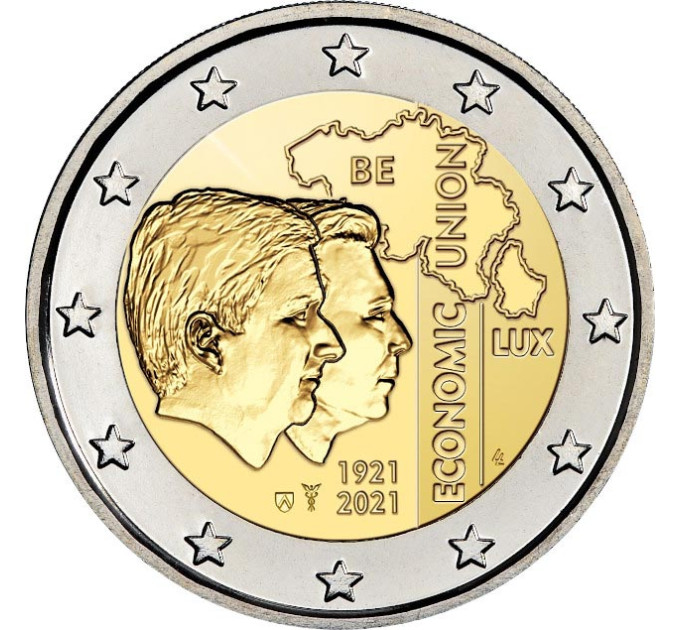 Belgium 2 euro UNC 2021 - 100th anniversary of the Belgium - Luxembourg Economic Union (BLEU) for 12.50 € ✅