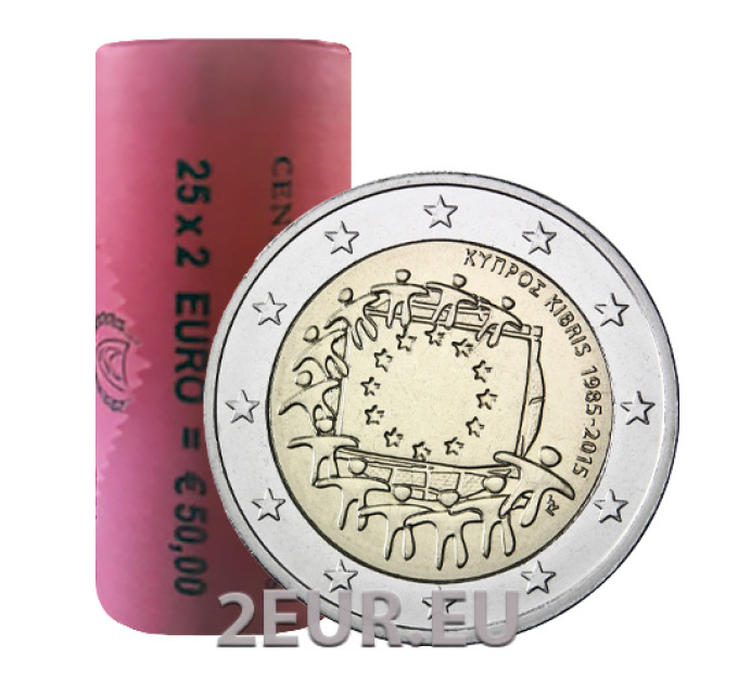 CHIPRE 2 ROLLO DE EUROS 2015 - 30º Aniversario de la Bandera de la UE por 110.00 € ✅