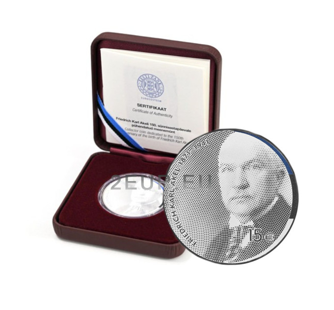 Estonia 15 euro silver coin Proof 2021 - 150th Anniversary of Friedrich Karl Akel for 100.00 € ✅