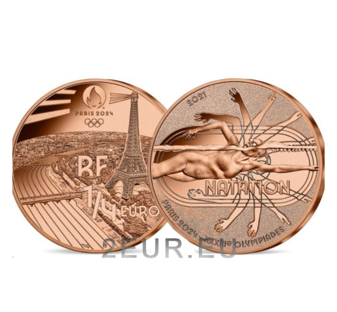 France 1/4 euro UNC 2021 - Paris 2024 Olympic Games - Swimming for 7.50 € ✅