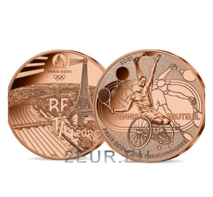 Francia 1/4 euro UNC 2021 - Juegos Olímpicos París 2024 - Tenis en silla de ruedas por 7.50 € ✅