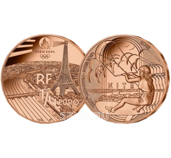 Francia 1/4 euro UNC 2022 - Juegos Olímpicos París 2024 - Cometa deportiva por 7.50 € ✅