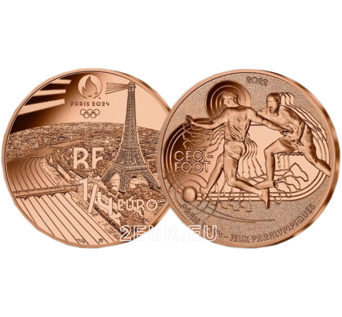 Francia 1/4 euro UNC 2022 - Juegos Olímpicos París 2024 - Deportes Fútbol para ciegos por 7.50 € ✅