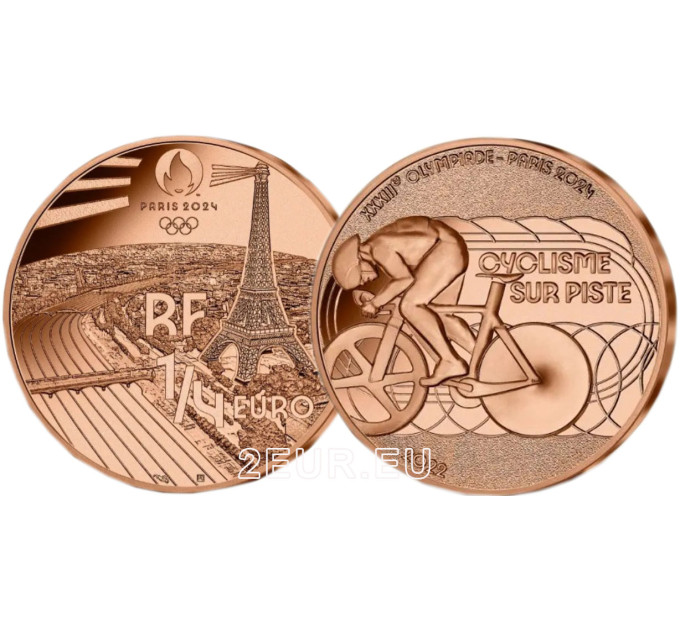 Francia 1/4 euro UNC 2022 - Juegos Olímpicos París 2024 - Deportes Ciclismo por 7.50 € ✅