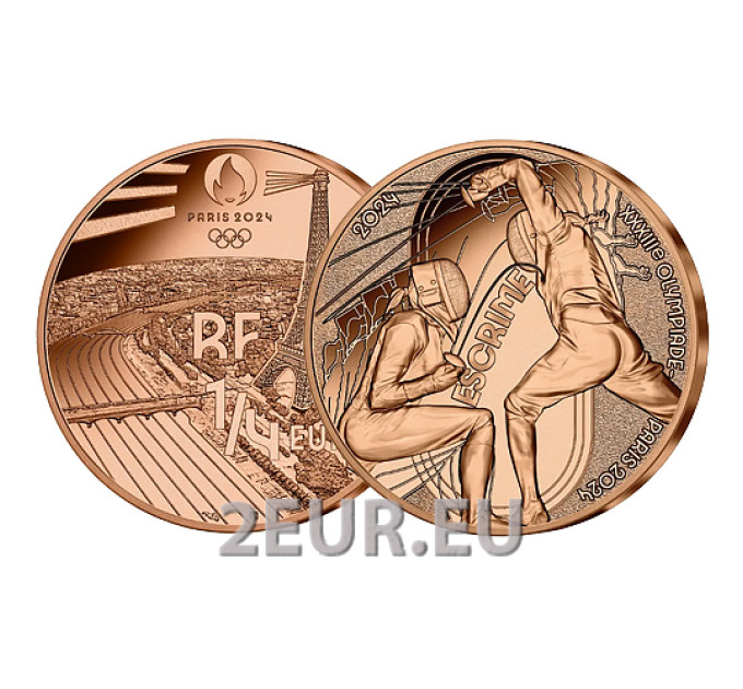 Francia 1/4 euro UNC 2024 - Juegos Olímpicos París 2024 - Esgrima deportiva por 7.50 € ✅