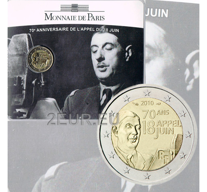Francia 2 euros BU 2010 - 70° Aniversario del Llamamiento del 18 de junio de 1940 - Charles de Gaulle por 13.90 € ✅