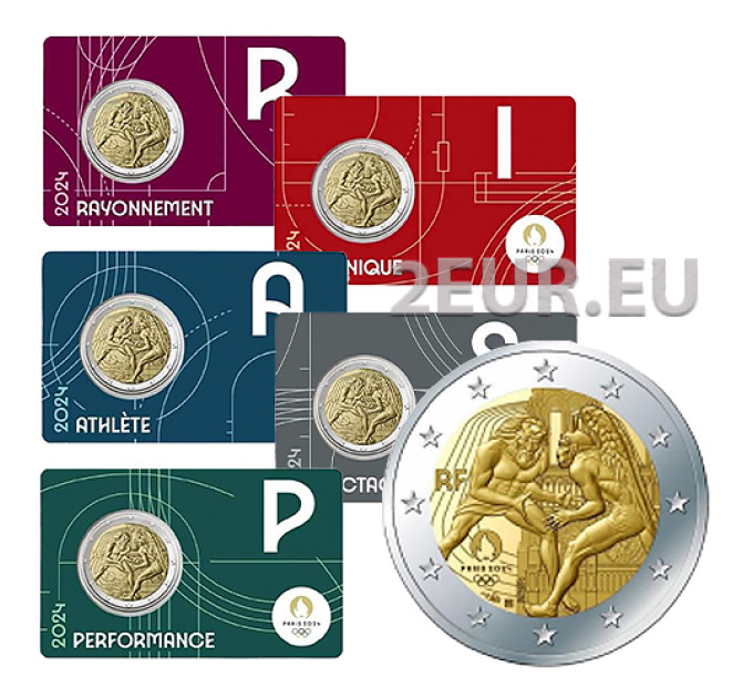 France 2 euro BU 2024 - Paris 2024 Olympic Games - Hercules Practicing Wrestling - Notre Dame - 5 pcs for 75.00 € ✅