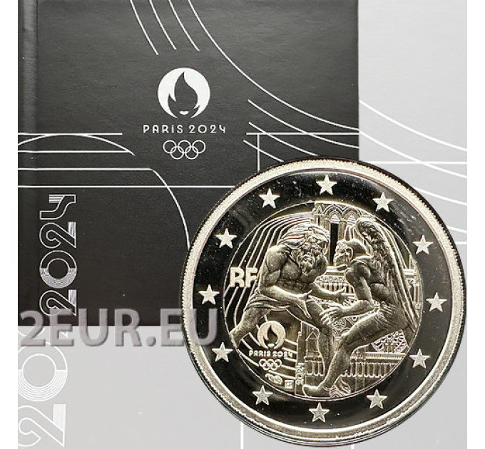 France 2 euro Proof 2024 - Paris 2024 Olympic Games - Hercules Practicing Wrestling - Notre Dame for 59.00 € ✅