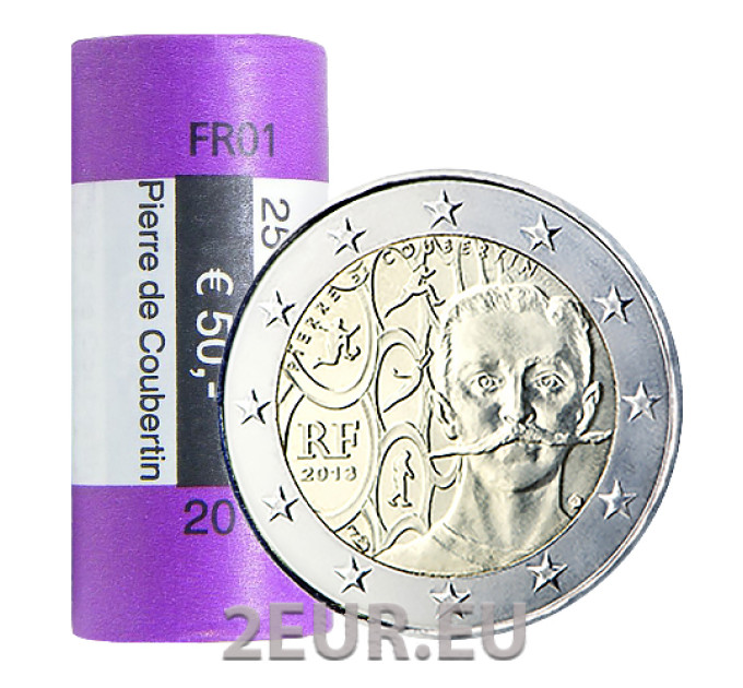 Francia 2 EUROS ROLLO 2013 - 150º aniversario del nacimiento de Pierre de Coubertin por 110.00 € ✅