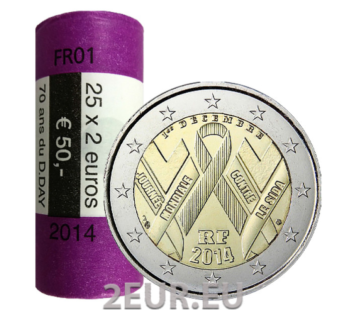 Francia 2 EUROS ROLLO 2014 - Día mundial del SIDA por 110.00 € ✅