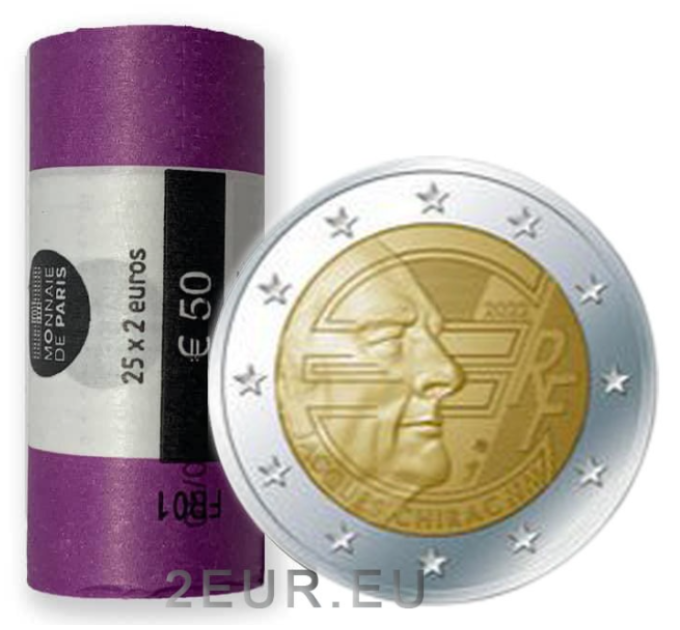 Francia 2 EUROS ROLLO 2022 - 20 años del euro - Jacques Chirac por 70.00 € ✅