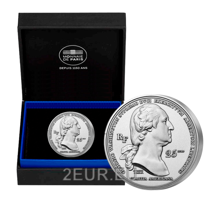 Francia 25 euros moneda de plata Proof 2021 - Llegada de Washington a Boston por 255.00 € ✅