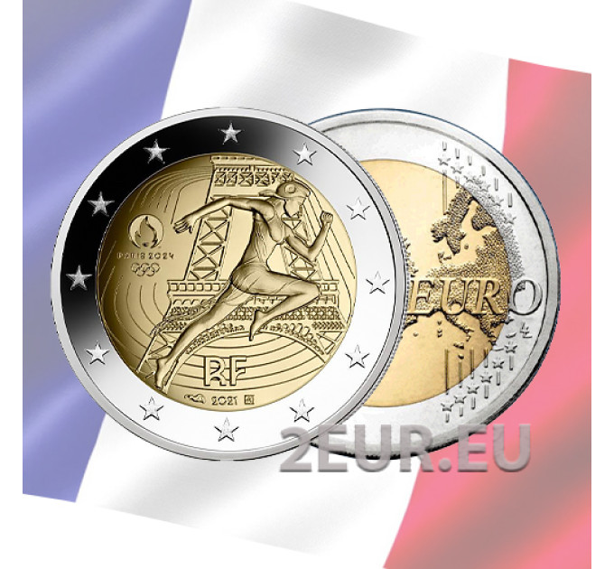 France 2 euro UNC 2021 - Summer Olympics Paris 2024 - Handover of the Olympic Flag for 10.00 € ✅