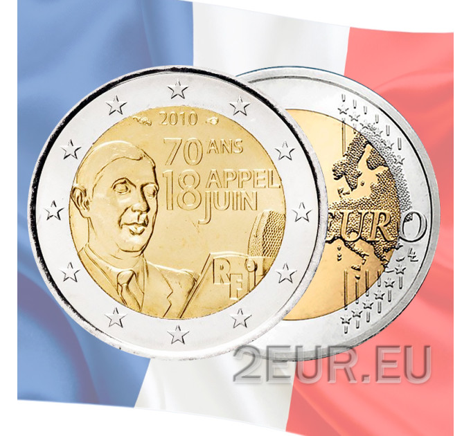 France 2 euro UNC 2010 - 70th Anniversary of the Appeal of 18 June 1940 - Charles de Gaulle for 5.00 € ✅