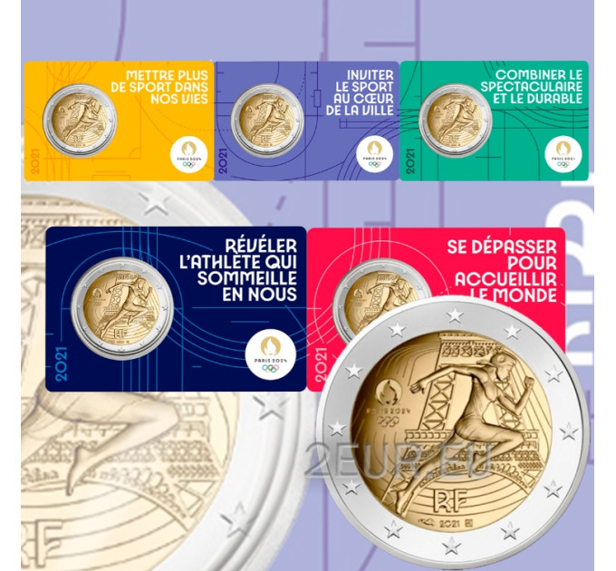 Francia 2 euros BU 2021 - Juegos Olímpicos de Verano París 2024 - Entrega de la bandera olímpica por 11.00 € ✅