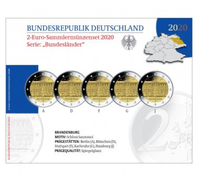 Alemania 2 euro proof 2020 - Brandeburgo - Palacio Sanssouci por 37.90 € ✅