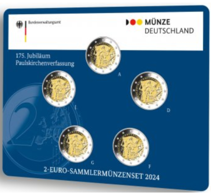 Alemania 2 Juego de monedas de euro BU 2024 - 175 años de la Constitución de la Paulskirche - ADFGJ por 26.90 € ✅