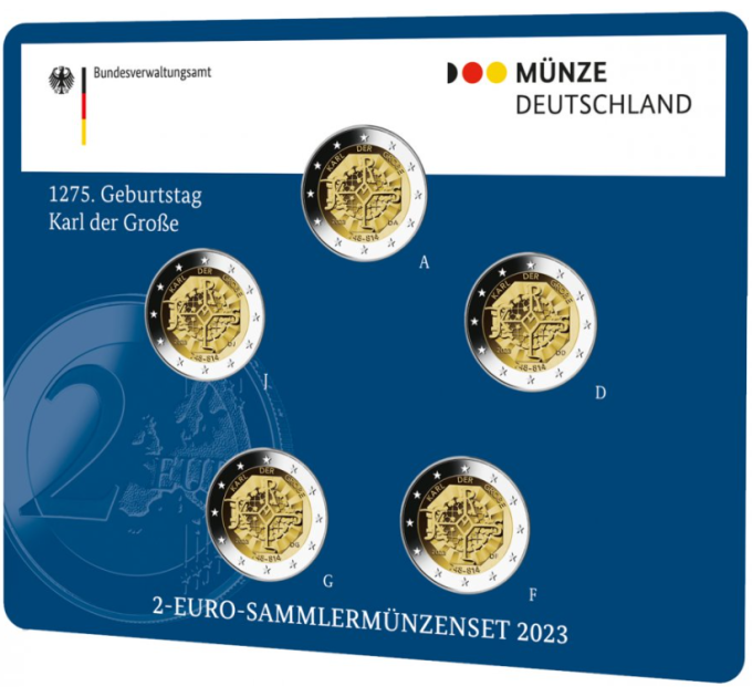 Alemania 2 Juego de monedas de euro BU 2023 - 1275° Aniversario del Nacimiento de Carlomagno - ADFGJ por 26.90 € ✅