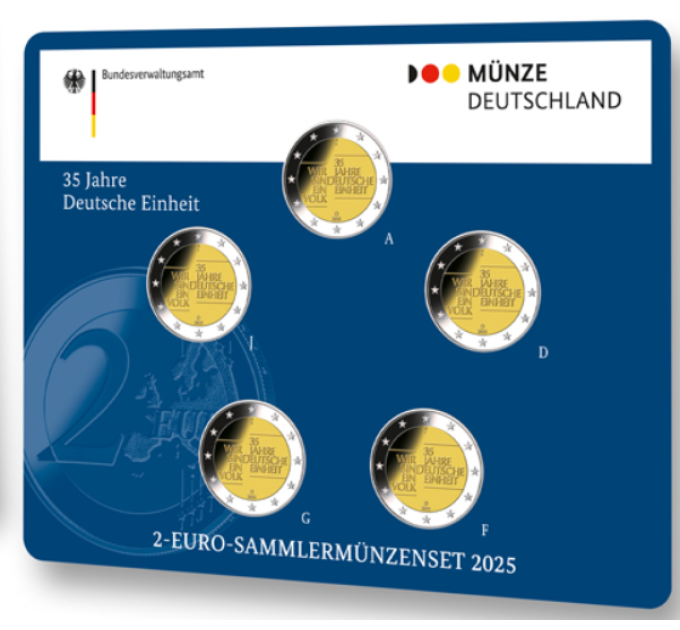 Germany 2 Euro coin set BU 2025 - 35 years of German unity - ADFGJ for 26.00 € ✅