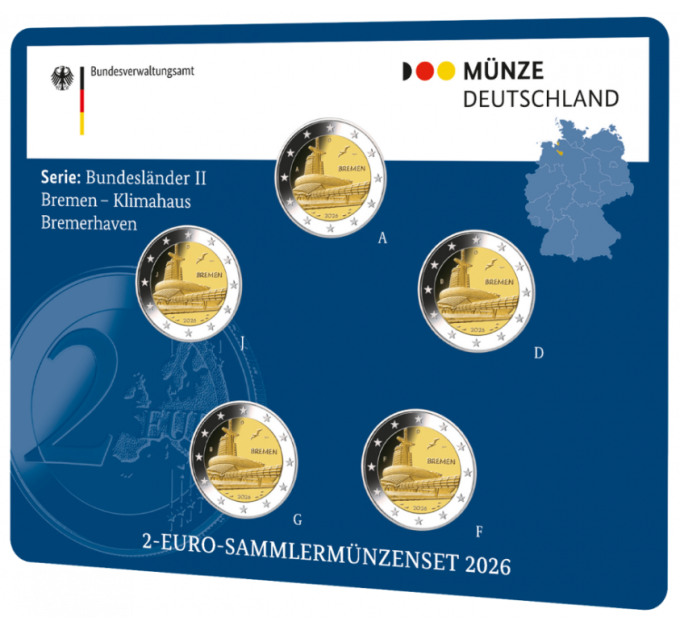 Alemania 2 Juego de monedas de euro BU 2026 - Bremen - ADFGJ por 27.90 € ✅