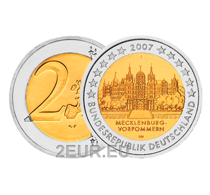 Alemania 2 euros UNC 2007 - Castillo de Schwerin - J - Hamburgo por 9.50 € ✅