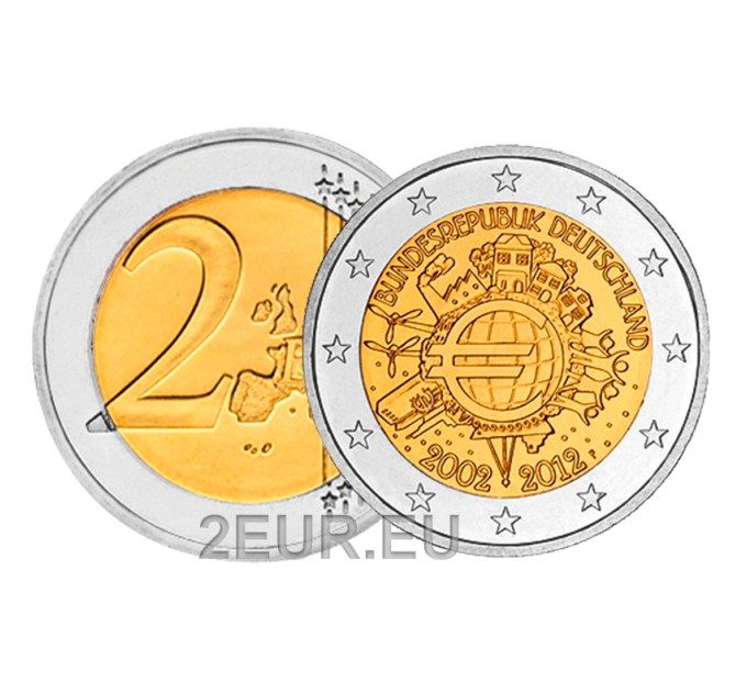 Germany 2 euro UNC 2012 - 10 Years of Euro Cash - F - Stuttgart for 7.20 € ✅