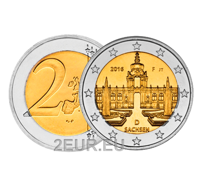 Alemania 2 euros UNC 2016 - Palacio Zwinger de Dresden - F - Stuttgart por 6.50 € ✅