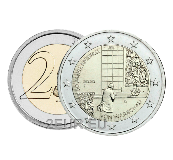Alemania 2 euros UNC 2020 - 50 años desde el Kniefall von Warschau - F - Stuttgart por 4.50 € ✅