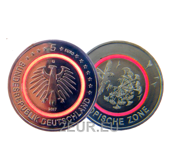 Alemania 5 euros UNC 2017 - Zona Climática Tropical - G - Karlsruhe por 40.00 € ✅