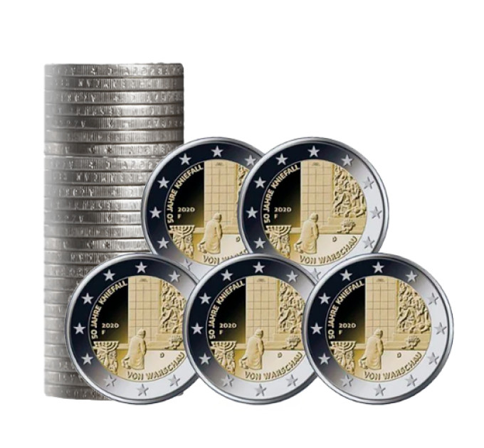 Germany 2 euro roll UNC 2020 - 50th Annivarsary of Kneeling in Warsaw - 1roll =5x5 ADFGJ for 80.00 € ✅