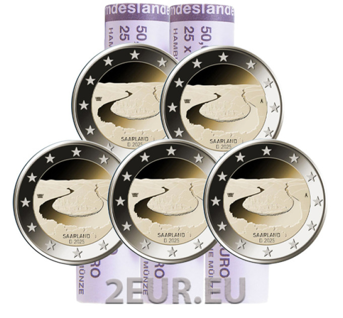Alemania 2 euros rollo UNC 2025 - SARRE - ADFGJ por 300.00 € ✅