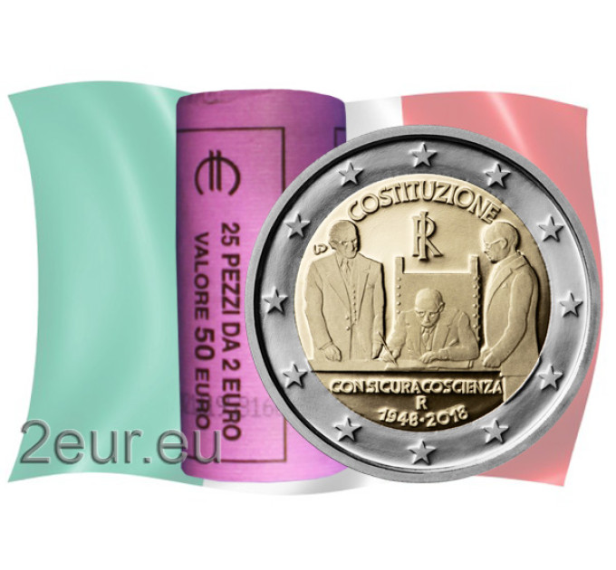 Italy 2 euro UNC roll 2018 - 70 Years Constitution of the Italian Republic for 90.00 € ✅