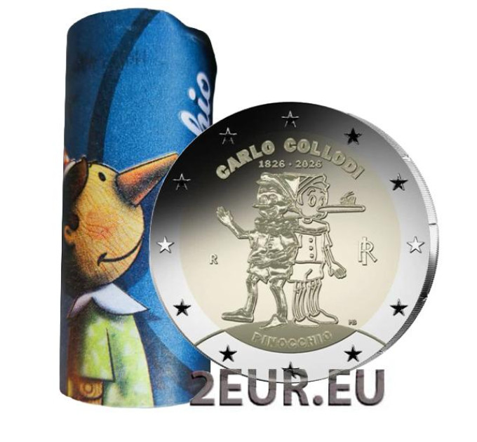 Italia 2 euro UNC roll 2026 - 200 aniversario del nacimiento de Carlo Collodi por 85.00 € ✅