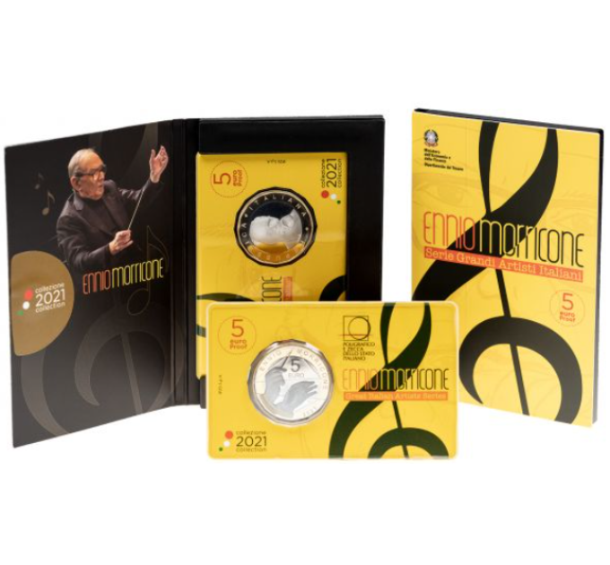 Italia 5 euros BU 2021 - Serie Grandes Artistas Italianos - Ennio Morricone por 65.00 € ✅