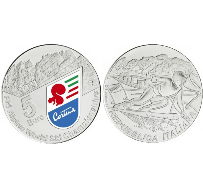 Italia 5 euros Plata BU 2021 - CAMPEONATO DEL MUNDO DE ESQUÍ ALPINO por 49.00 € ✅