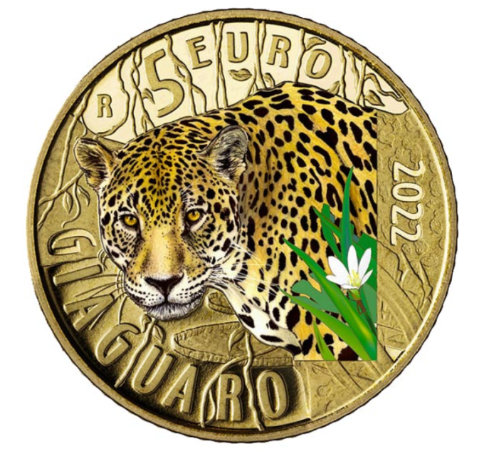 Italia 5 euros PROOF 2022 - Animales en peligro de extinción: el jaguar por 45.00 € ✅