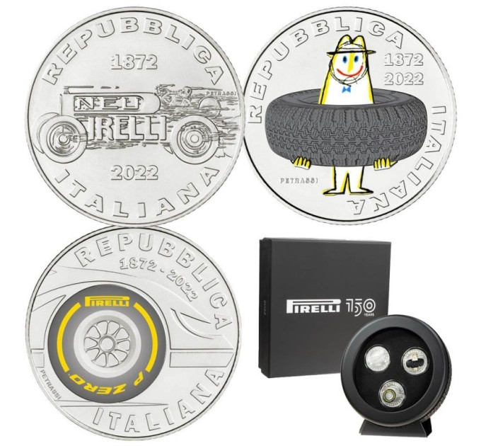 Italia 5 euros Plata BU 2022 - 150 años de Pirelli - Tríptico por 210.00 € ✅