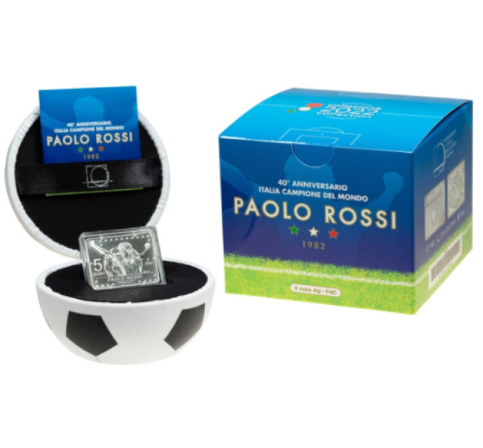 Italia 5 euros Plata BU 2022 - 40 aniversario del campeón mundial de fútbol de Italia - Paolo Rossi por 85.00 € ✅