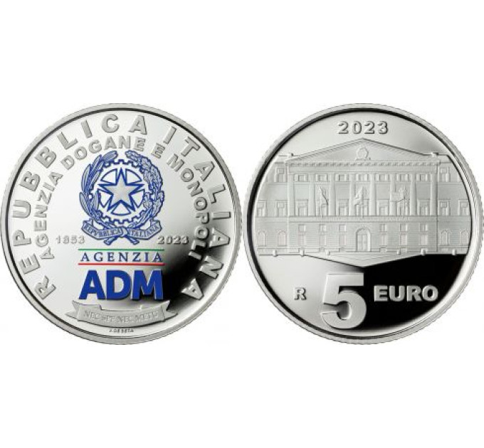 Italy 5 euro Silver PROOF 2023 - 170th Anniversary of the Customs and Monopolies Agency - ADM for 110.00 € ✅