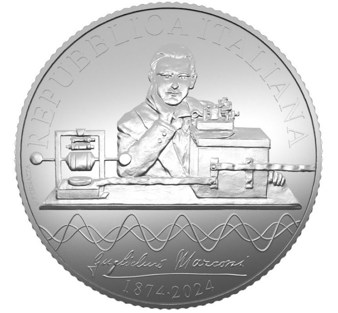 Italy 5 euro Silver PROOF 2024 - 150th Anniversary of the Birth of Guglielmo Marconi and 100 Years Since the First Radio Broadcast in Italy for 78.00 € ✅