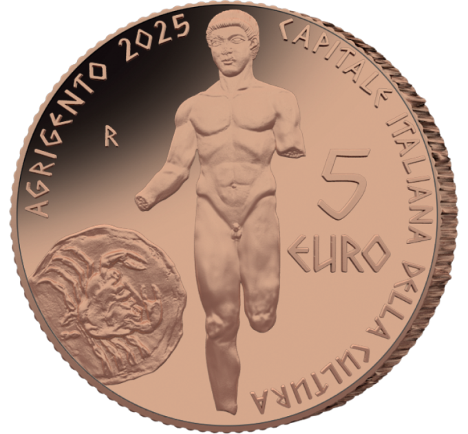 Italia 5 euros BU 2025 - Capitales culturales italianas: Agrigento por 50.00 € ✅