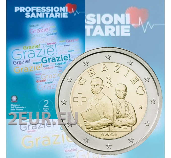 Italia 2 euros BU 2021 - Grazie - Gracias - Profesiones sanitarias por 26.00 € ✅