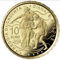 Italia 10 euros oro proof 2023 - Fuentes de Italia - Palacio Real de Caserta - Fuente de Diana y Acteón