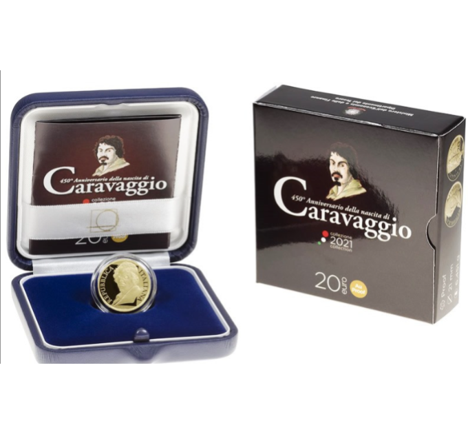 Italia 20 euros Oro PROOF 2021 - 450 aniversario del nacimiento de Caravaggio por 840.00 € ✅